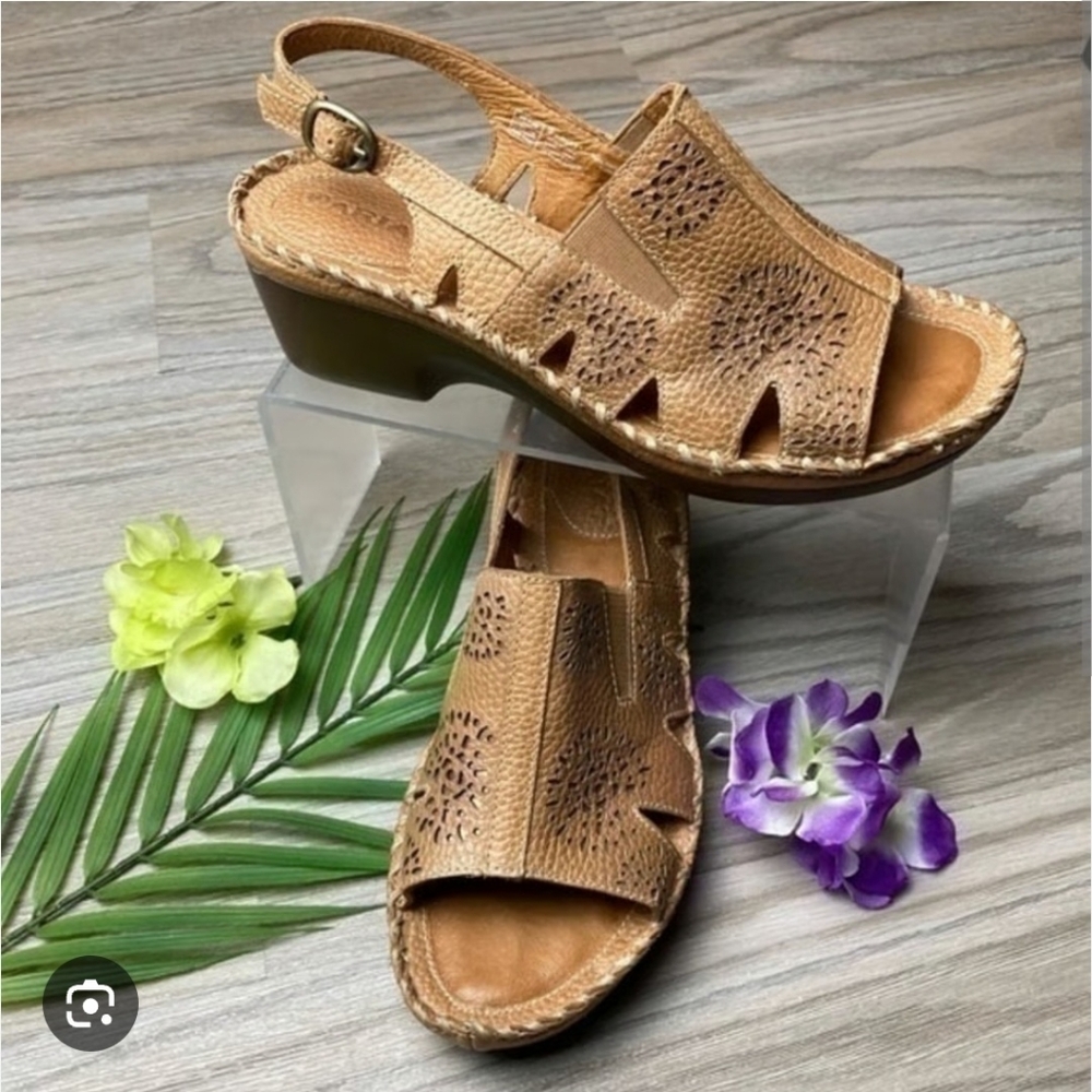 NWOB Women’s 11 B Polly Ray Slingback Brown Western Leather Wedge